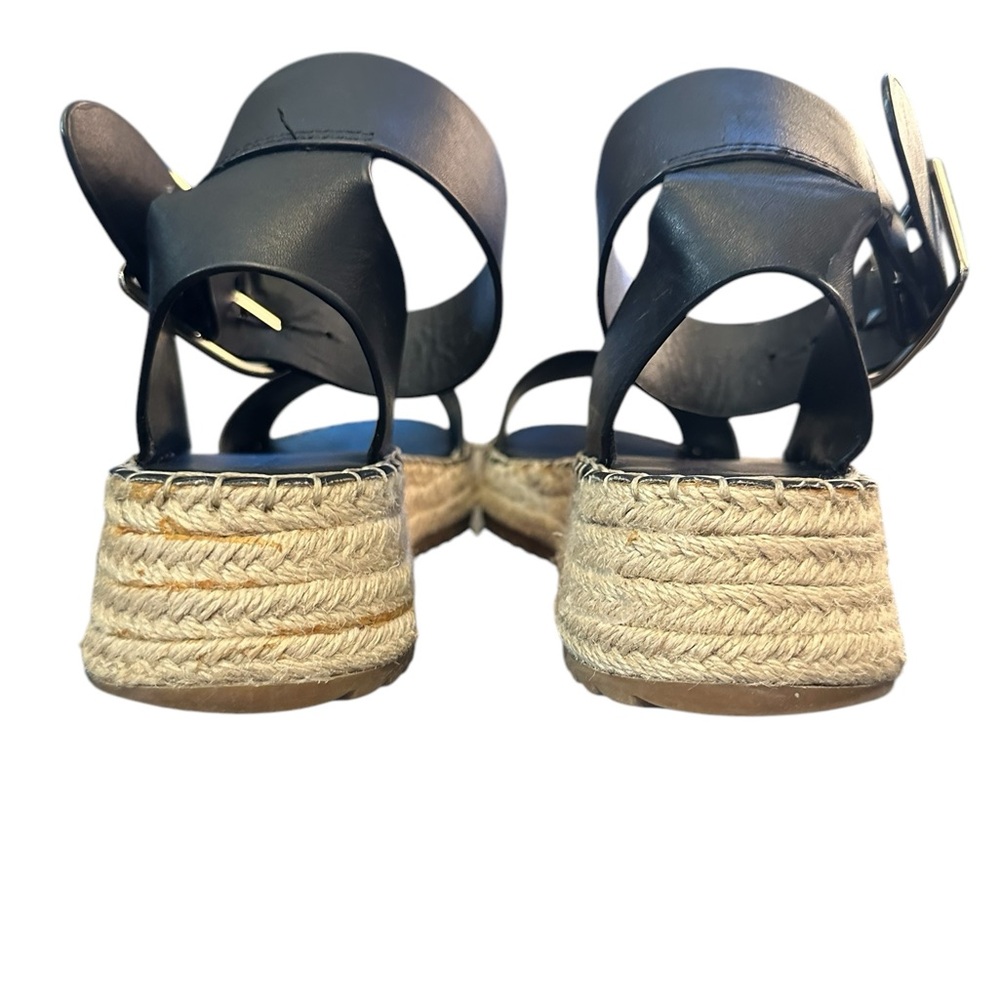 Zara Size 40/8.5 Women's Espadrille, Black Leather Wedge Heeled Sandal - Picture 3 of 8